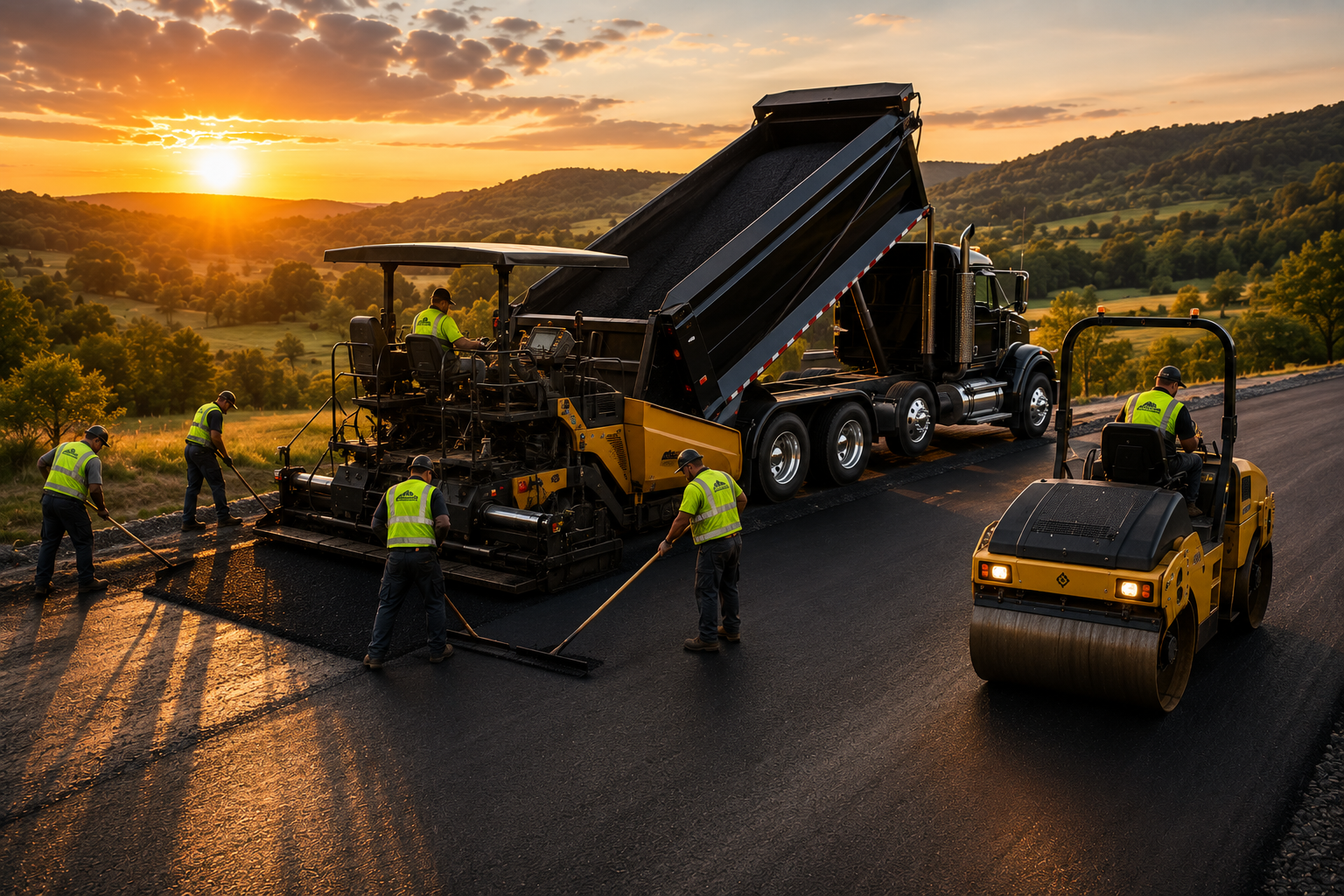[business] paving crew working in Middle Tennessee