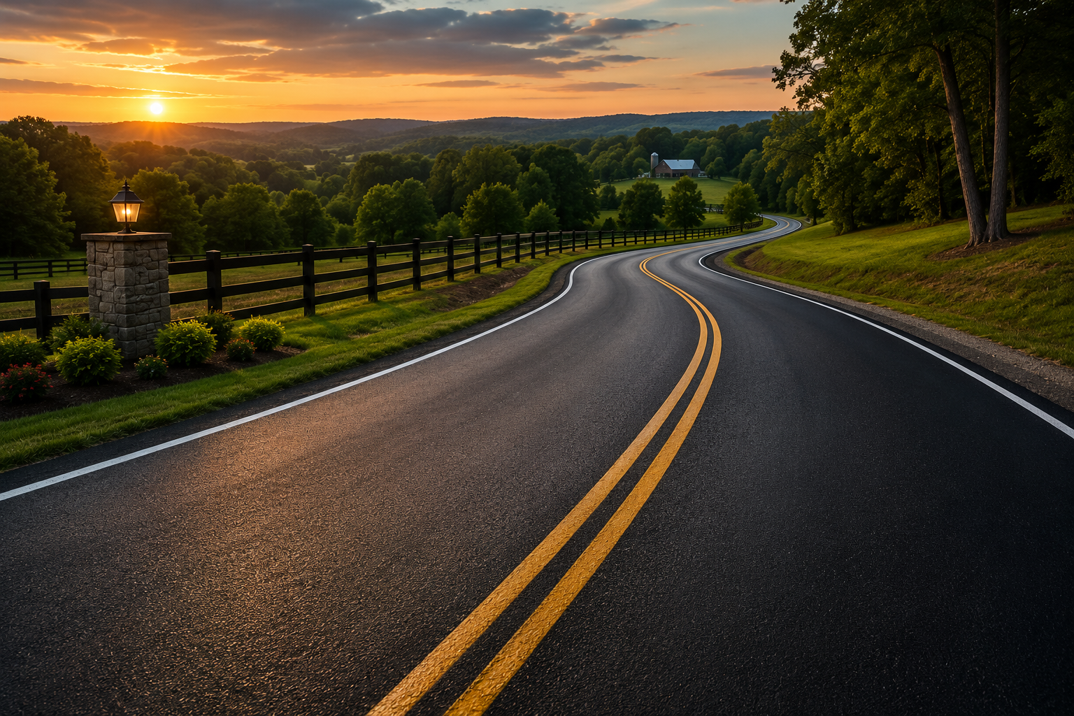 Freshly paved rural road in Middle Tennessee