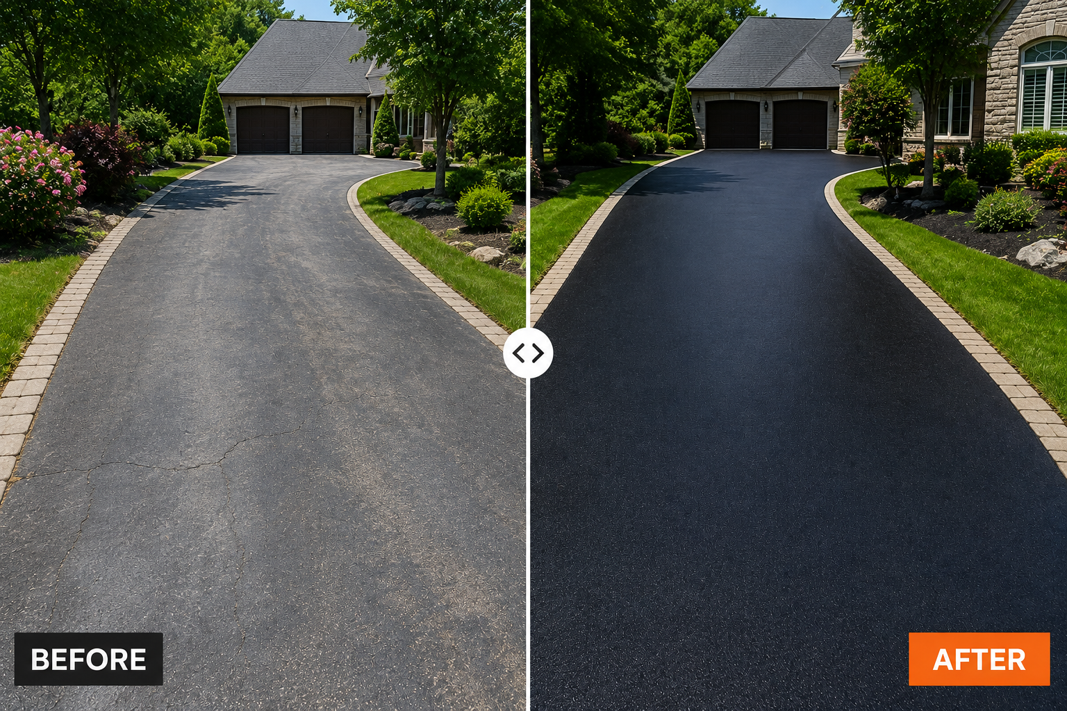 Before and after driveway sealcoating