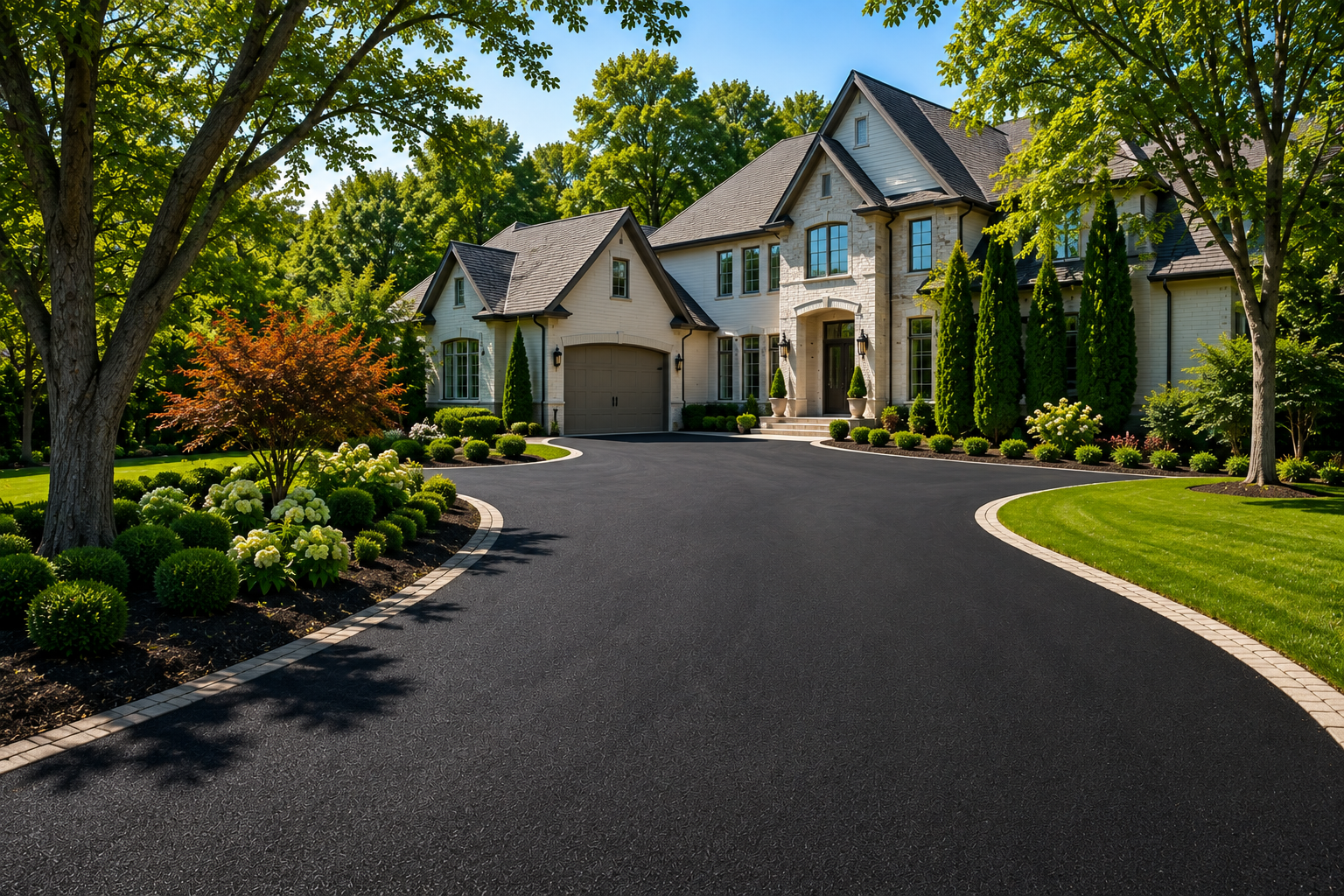 Fresh residential asphalt driveway at an upscale Brentwood Tennessee home