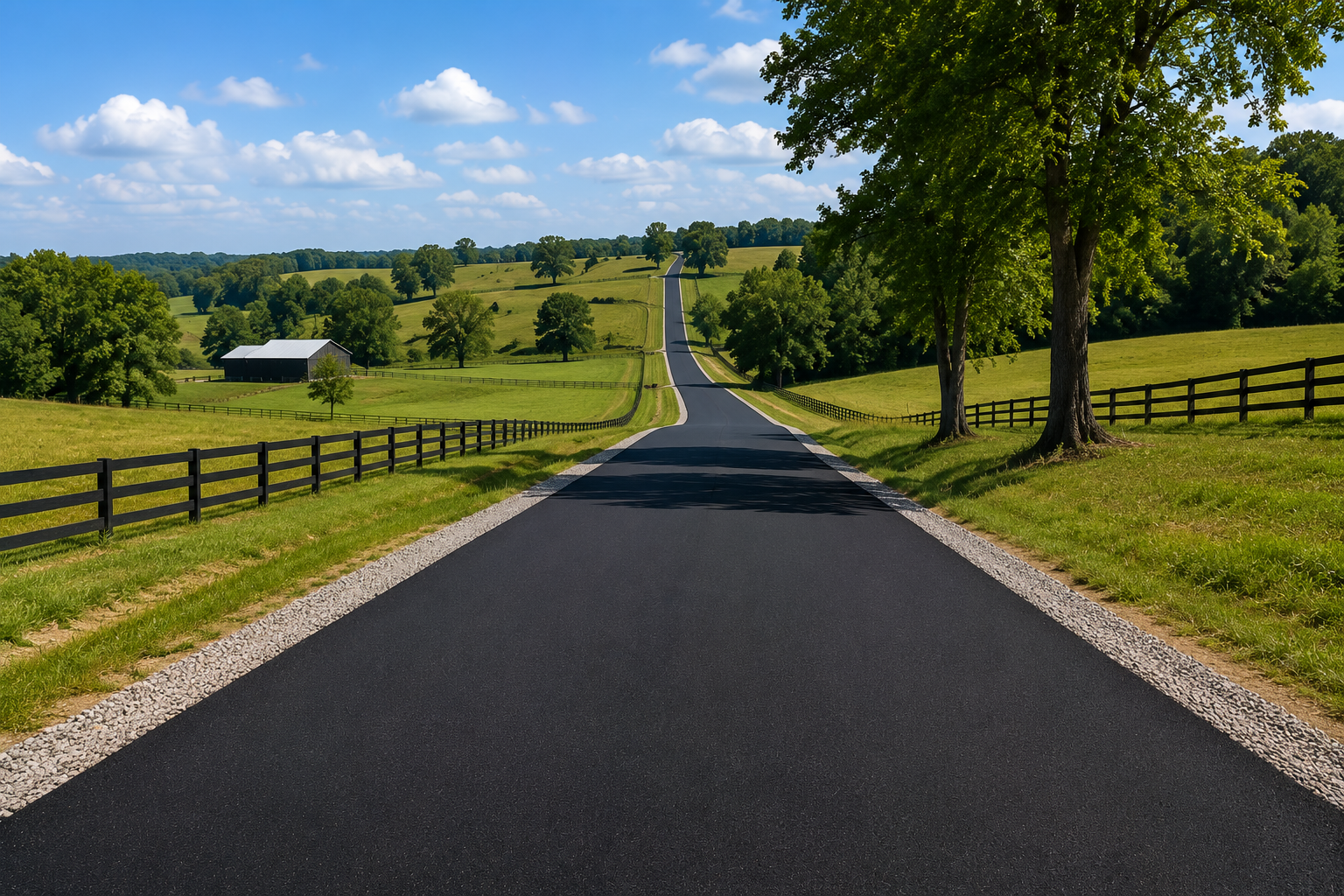 Long country private road paving