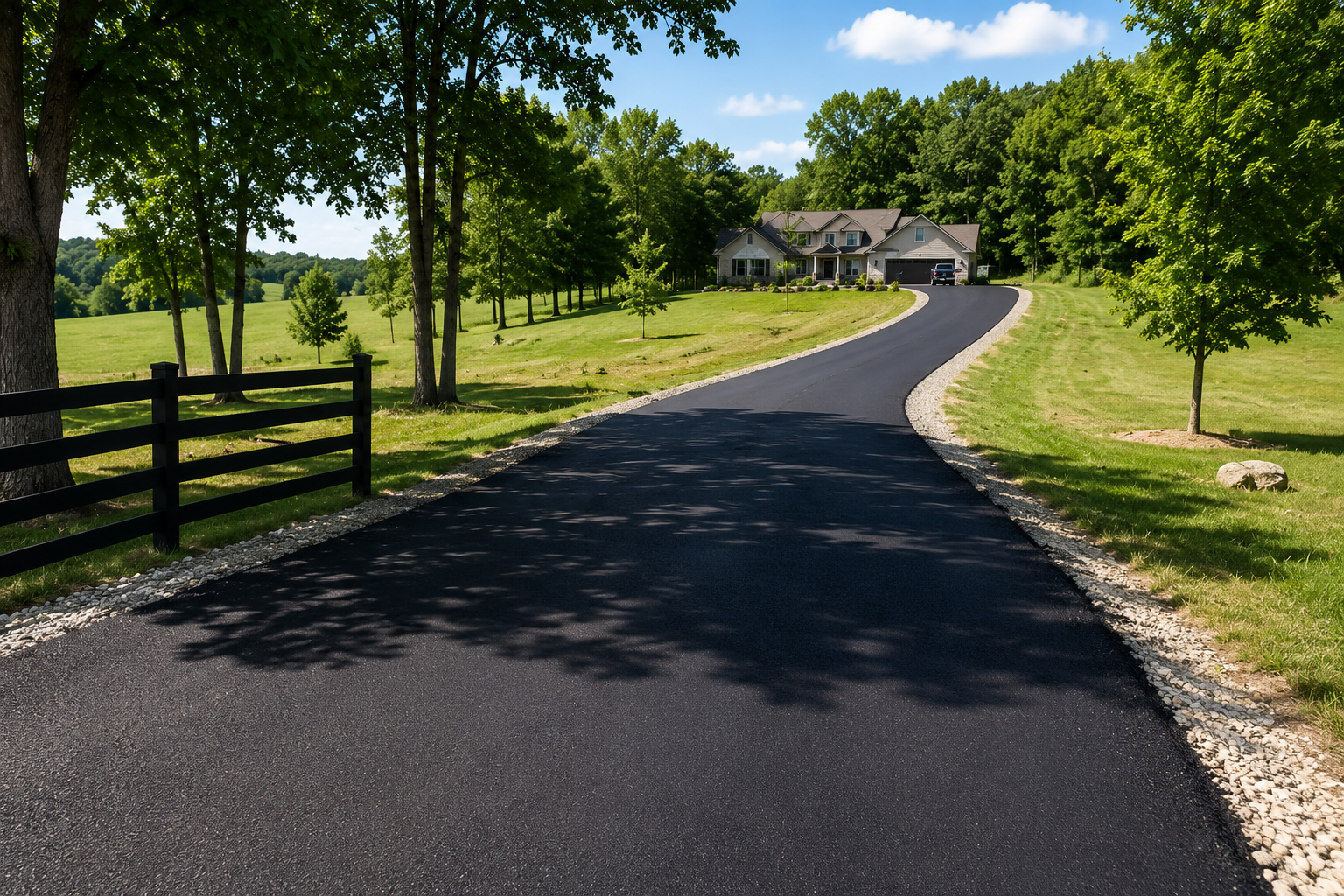 Long residential asphalt driveway in Manchester Tennessee