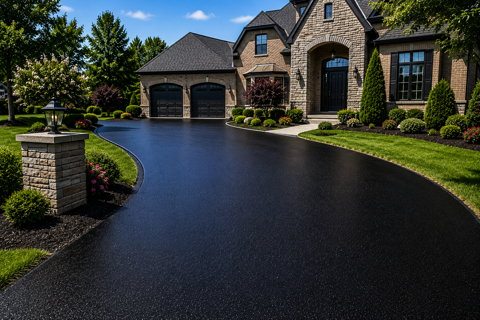 Freshly sealcoated residential driveway