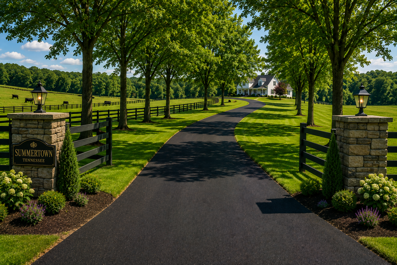 Long rural asphalt driveway