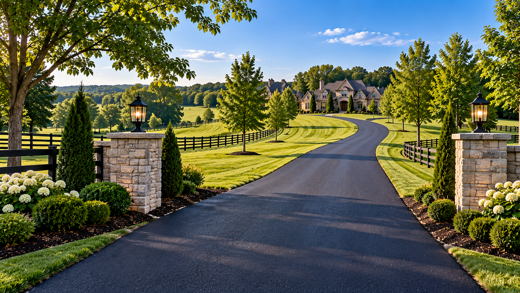 Long asphalt driveway paving at a large residential property in College Grove Tennessee