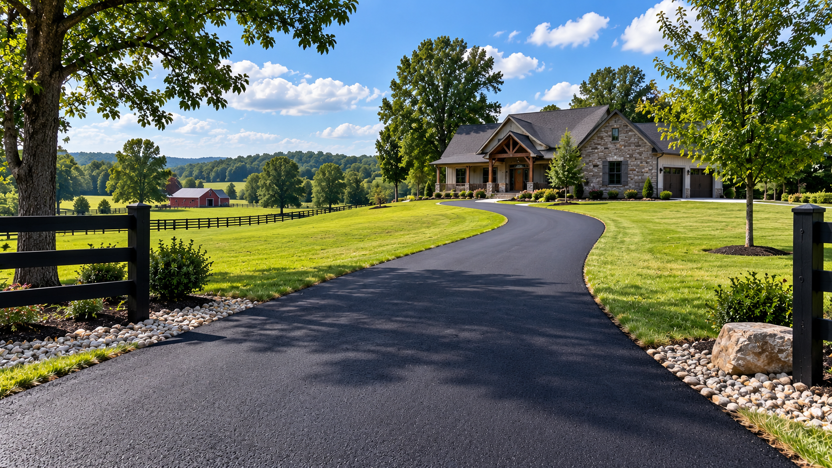 Fresh asphalt driveway paving at a residential property in Lewisburg Tennessee