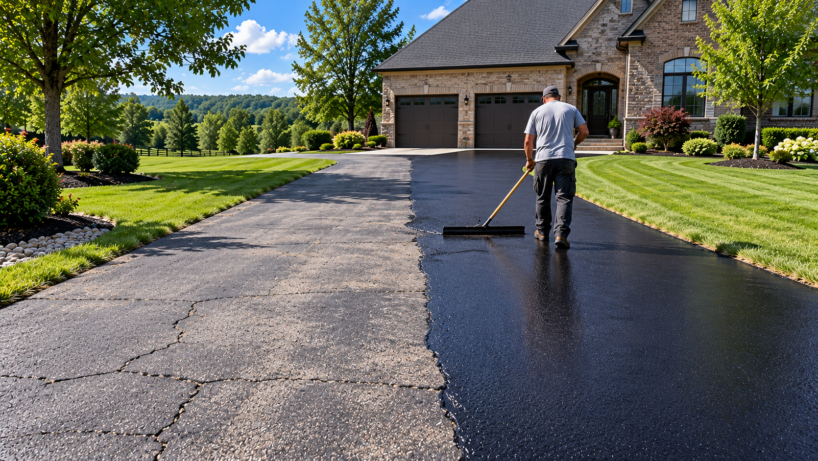 Residential asphalt driveway sealcoating in Lewisburg Tennessee