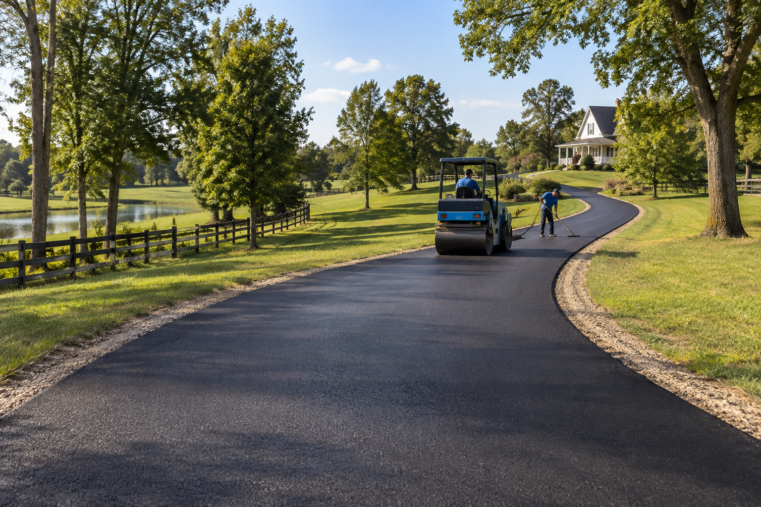 Long rural asphalt driveway paving in Mount Pleasant Tennessee