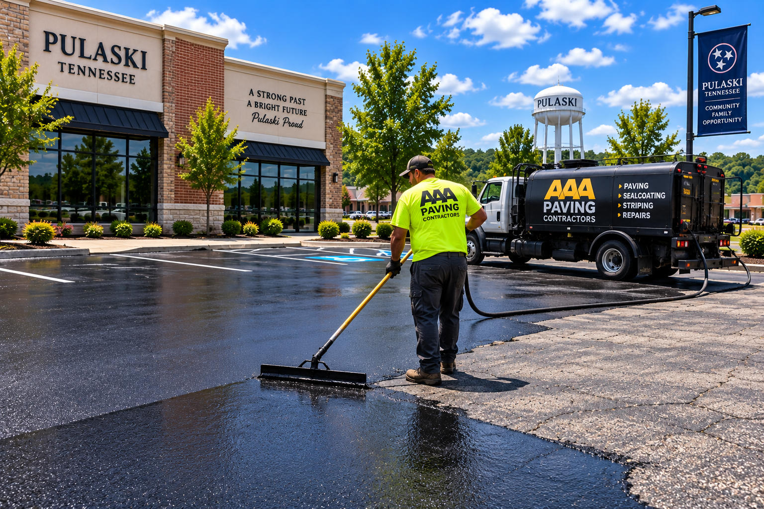 Commercial asphalt sealcoating in Pulaski Tennessee