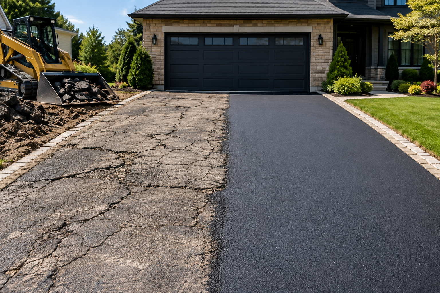 Before and after asphalt driveway replacement in Baxter, TN by AAA Paving Contractors