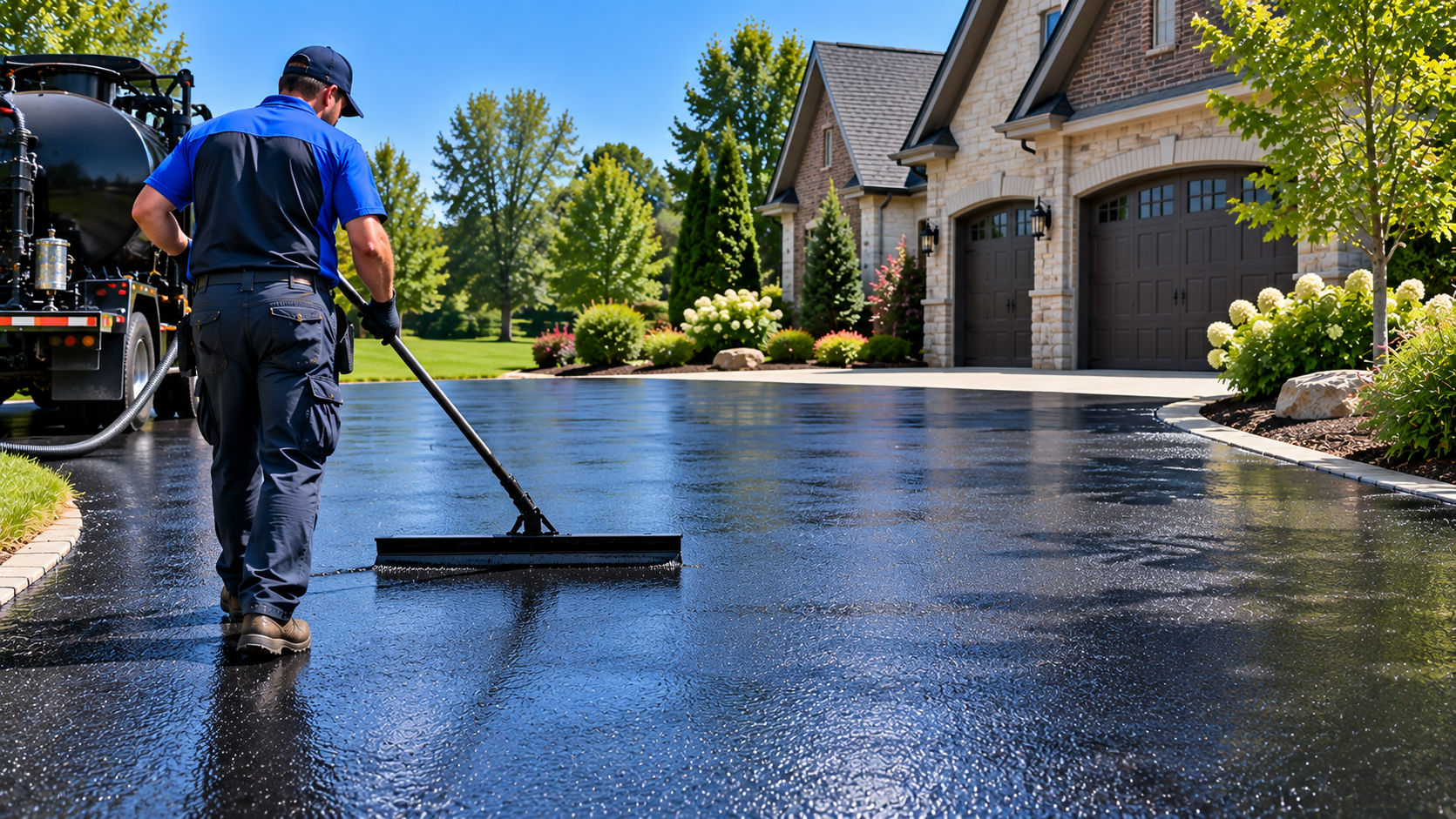 Freshly sealcoated asphalt driveway in Bingham, TN by AAA Paving Contractors