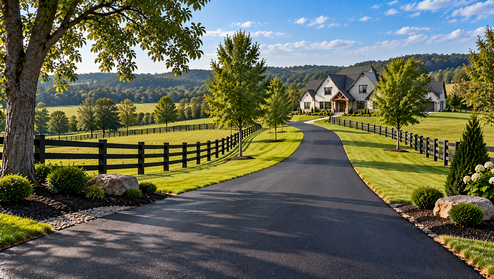 Long asphalt driveway paving at a residential property in Thompson's Station Tennessee