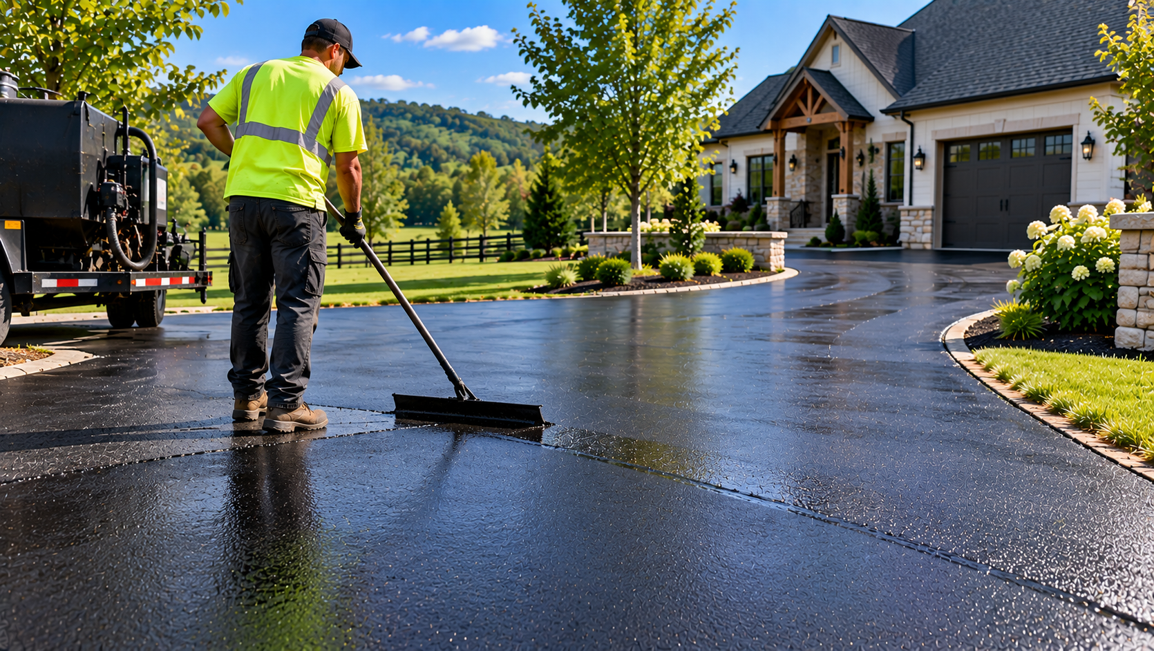 Residential asphalt driveway sealcoating in Thompson's Station Tennessee